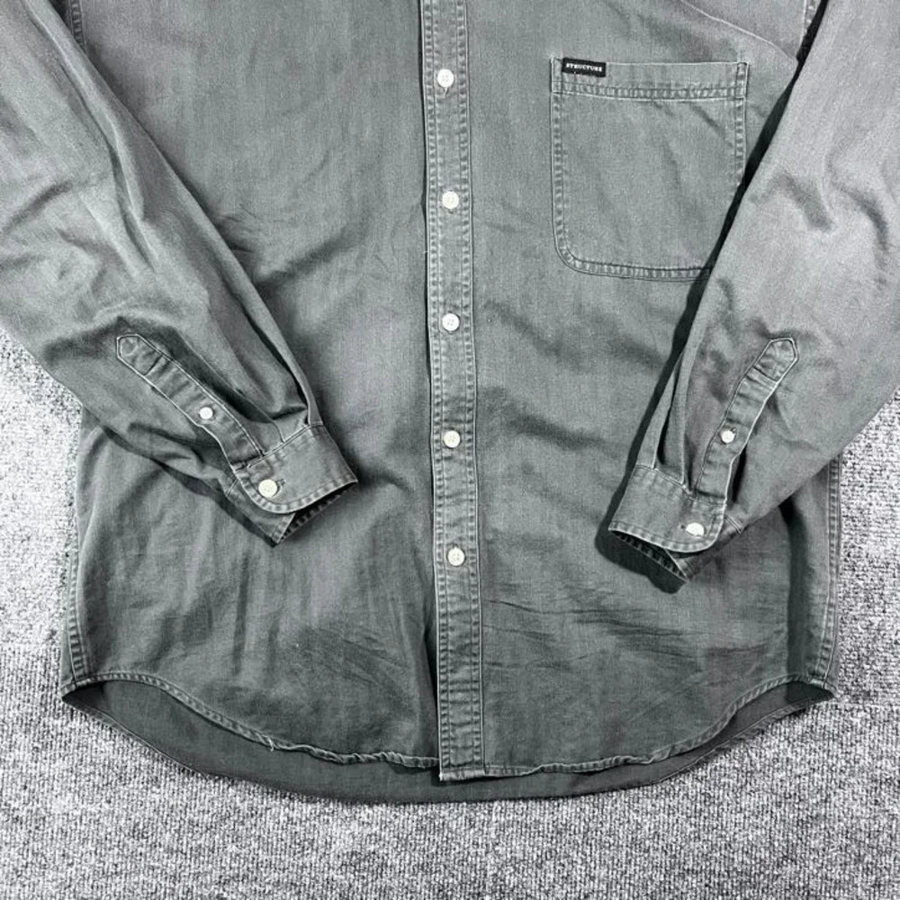 VTG 90s Structure Men's Large Dark Gray Long Sleeve 100% Cotton Button-Up Shirt - Picture 6 of 11